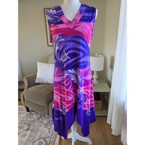 Steven Wear Hawaiian Dress Size Small Purple Stretchy Sleeveless Midi Tropical